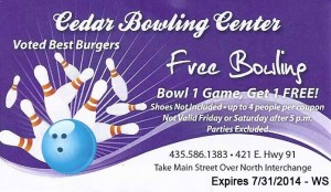 Cedar Bowling Center August 2014 coupon