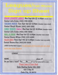 Fall-Winter League Sign Up Cedar Bowling Center