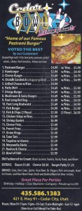 Cedar Bowling Grill menu
