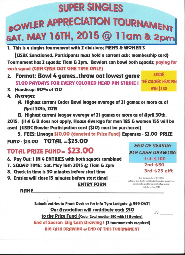 Singles bowling tournament