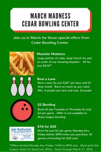 Cedar Bowling Center March Madness