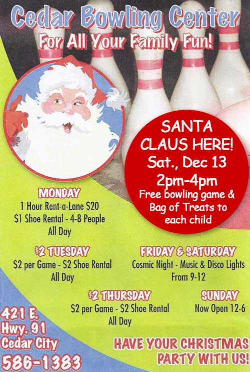 Santa Claus arrives at Cedar Bowling Center