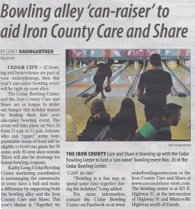 Cedar Bowling Center fund raiser