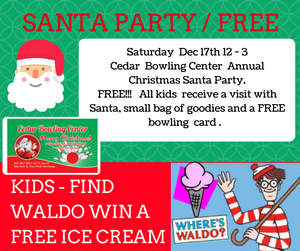 Santa Clause will be at Cedar Bowling Center