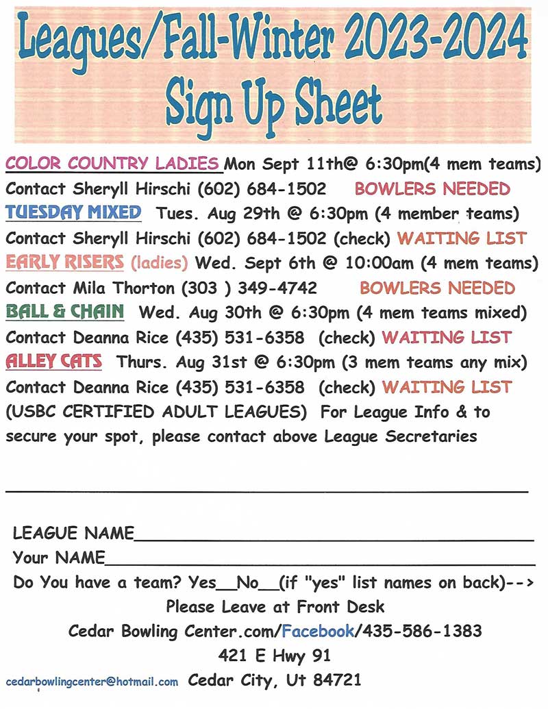 2023 2024 bowling league sign up