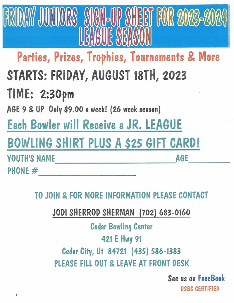 2023 2024 junior bowling league sign up