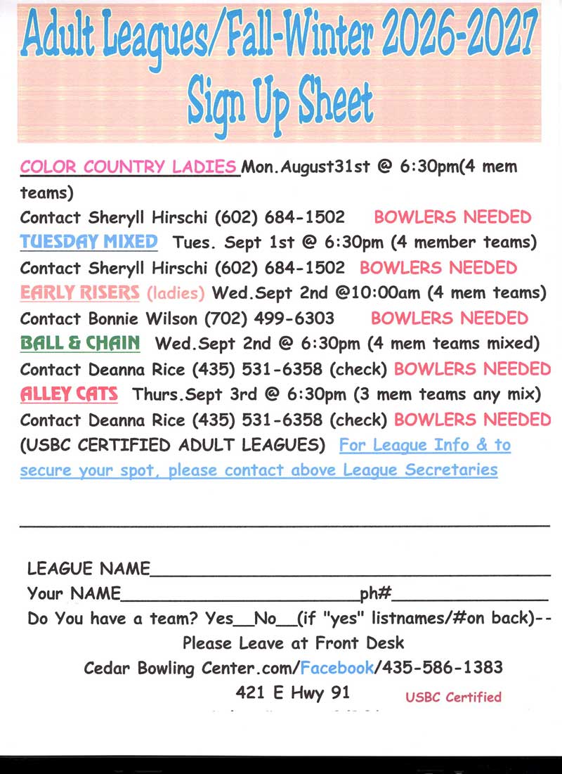 2026 2027 Bowling Leagues